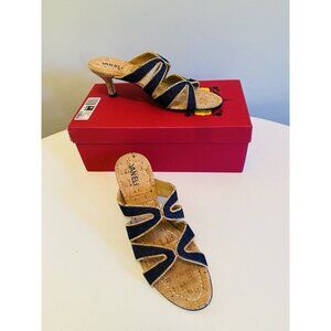 New Vaneli Matilda Blue Jean Sandal Side Women’s Size 7 1/2 N Low Heel Cork